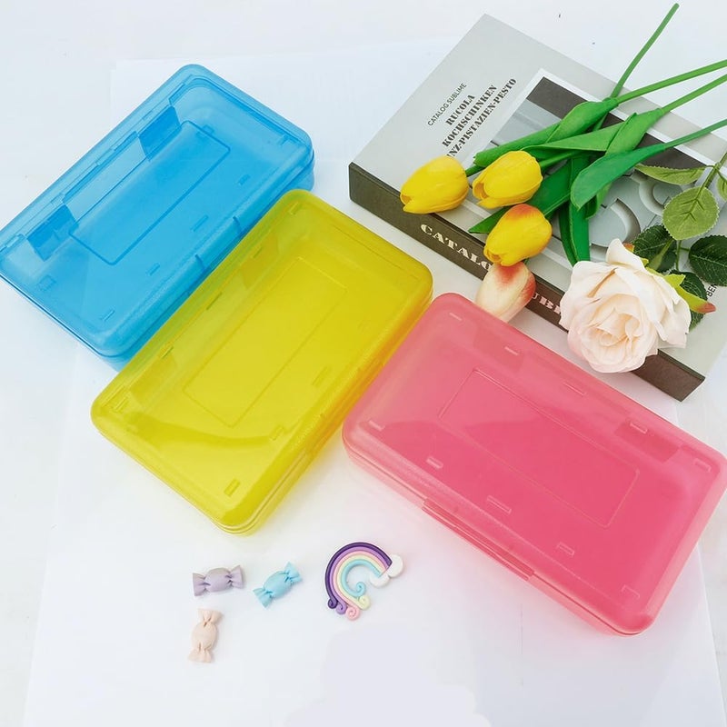 BOEIAC Large Clear Plastic Pencil Case - 3 Pack, Hard Storage Box for Kids & Office Supplies - Pink, Blue, Yellow - Image 2